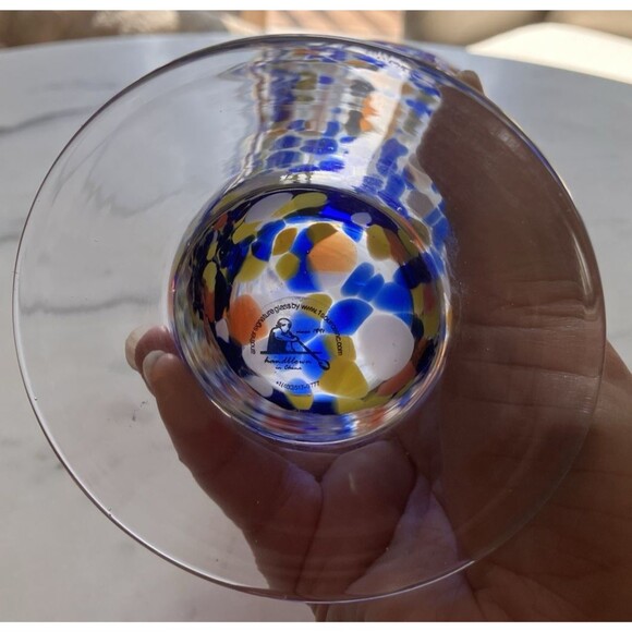 1 Source Hand Blown Art Glass Confetti Vase Drinkware Ice Cream Dish EUC - Picture 3 of 8